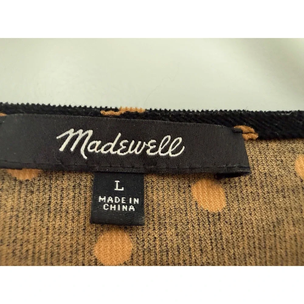 Madewell Womens Black Polka Dot Corduroy Wrap Top Puff Sleeve Size L